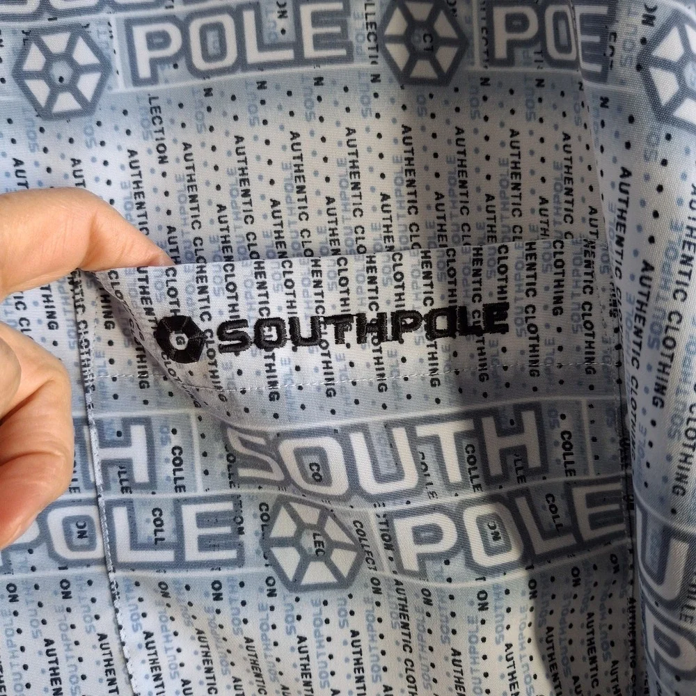 Vintage South Pole Men's XL Blue Button Up Short Sleeve Casual Polyester‎ Logo - Picture 4 of 12